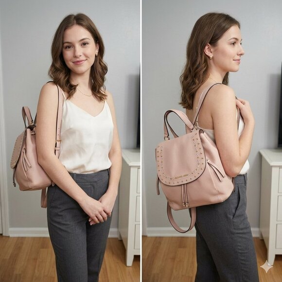 Michael Kors Handbags - Michael Kors Blush Pink Pebble Leather Backpack - Studded Crystal Flap Bag